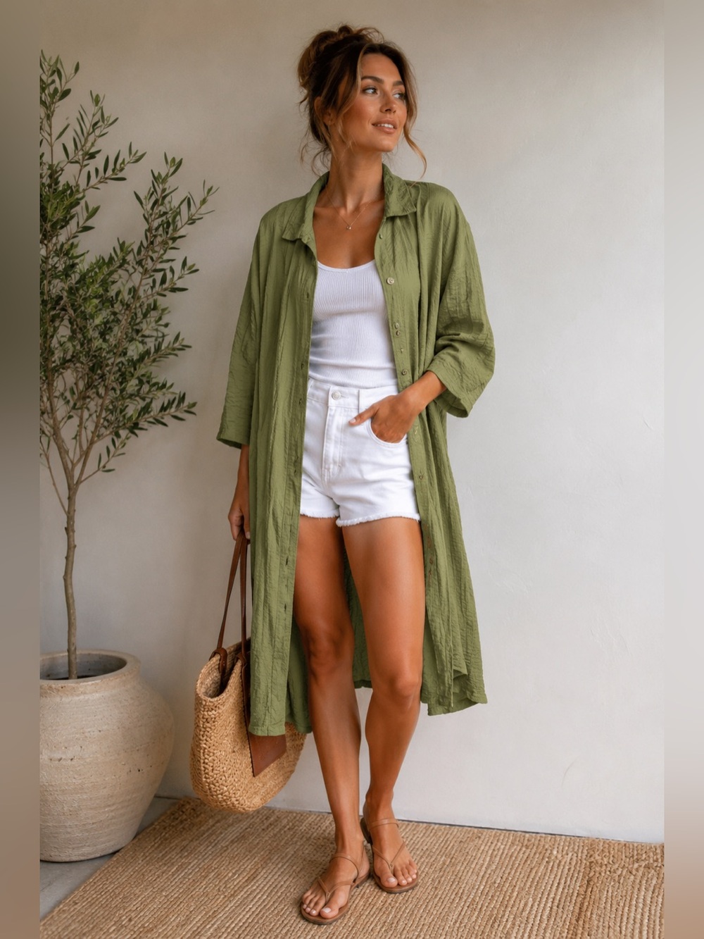 Eleven Stitch Olive Crinkle Duster Jacket S NWT Made in USA